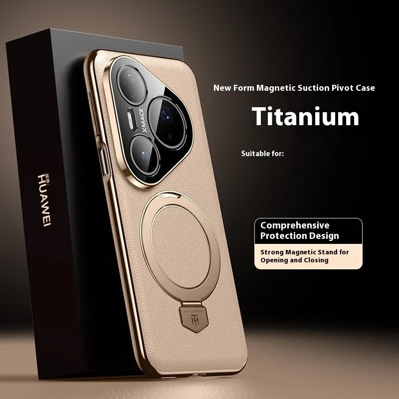 Magnetic rotating bracket phone case for Huawei Pura70 with frosted feilin finish in Camlet White