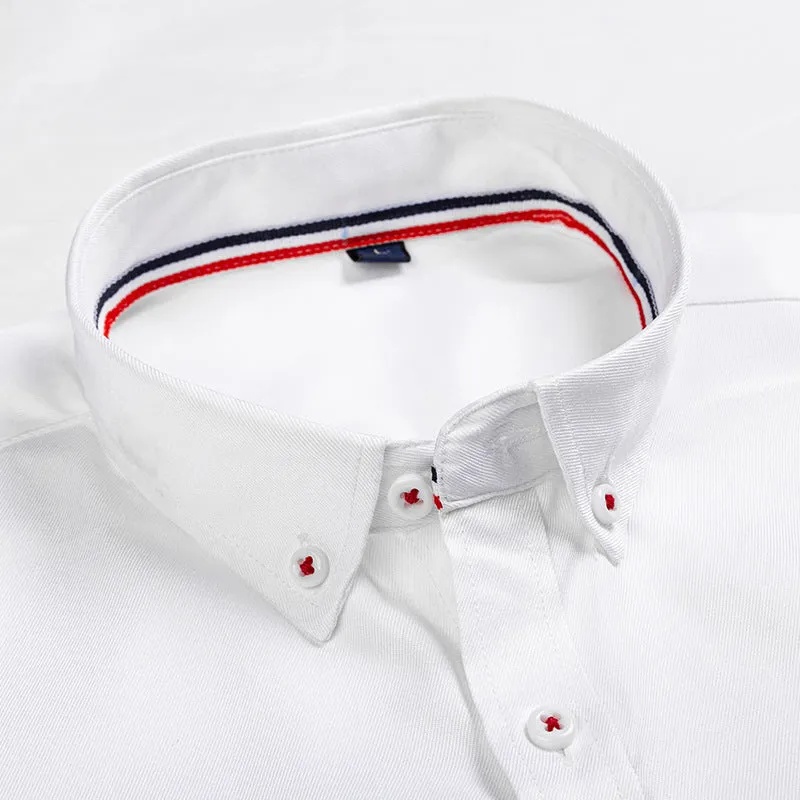 Men's casual polyester dress shirt in blue, available in sizes M to 4XL for daily business wear
