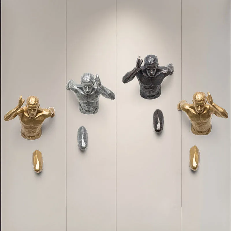 Resin character wall hanging decoration in modern simple style, available in multiple colour options like copper gold silver.