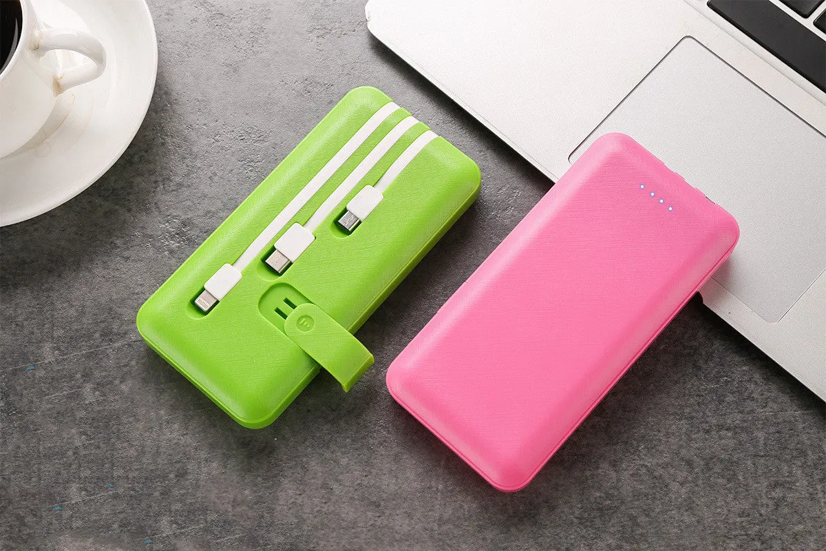 10000mAh plastic polymer lithium ion battery power bank with three wires in black