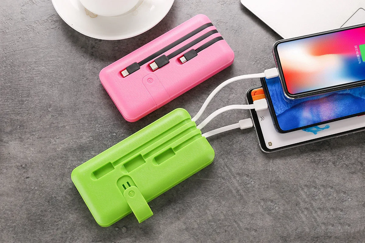 10000mAh plastic polymer lithium ion battery power bank with three wires in black