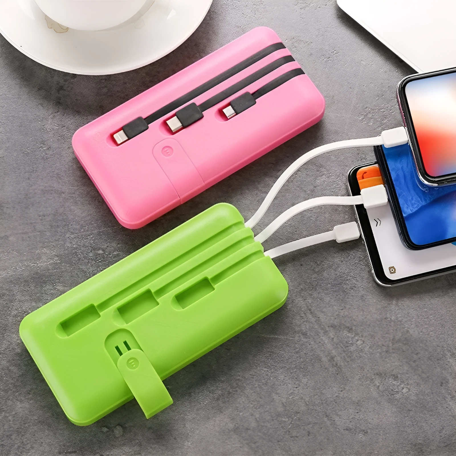 10000mAh plastic polymer lithium ion battery power bank with three wires in black