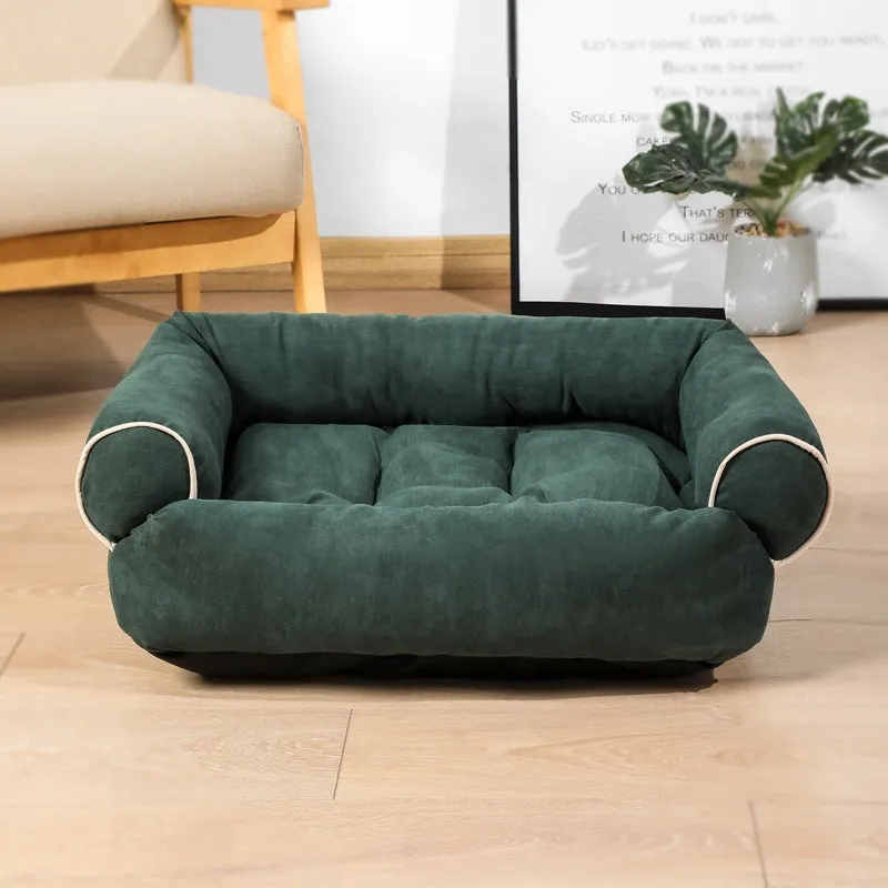 Dog sofa bed with plush fabric surface and high-elastic PP cotton padding in multiple colours and sizes