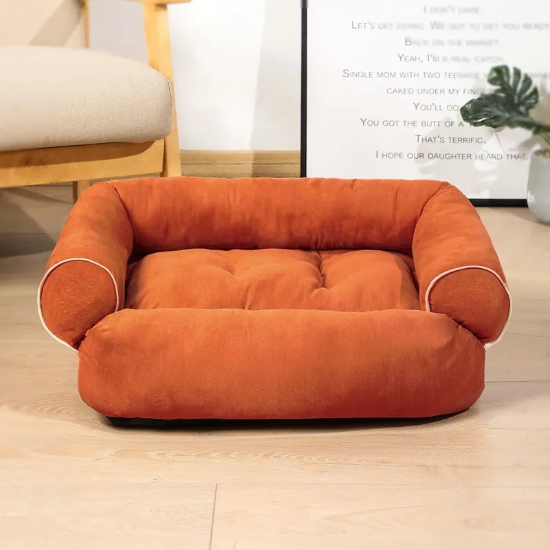 Dog sofa bed with plush fabric surface and high-elastic PP cotton padding in multiple colours and sizes