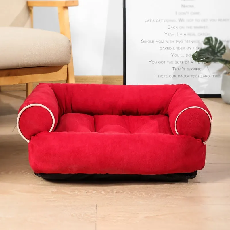 Dog sofa bed with plush fabric surface and high-elastic PP cotton padding in multiple colours and sizes