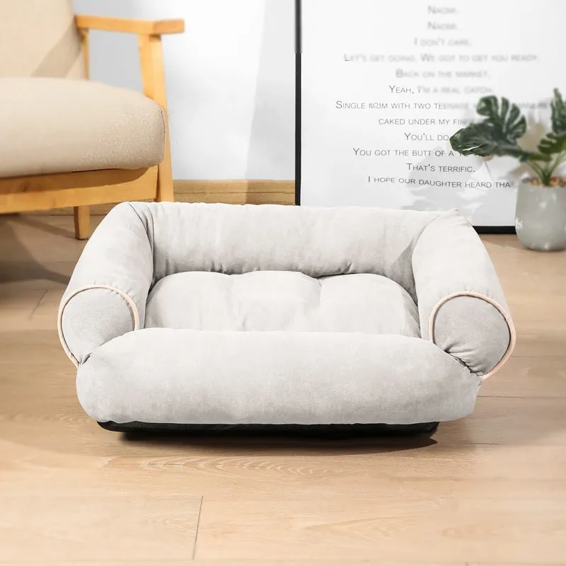 Dog sofa bed with plush fabric surface and high-elastic PP cotton padding in multiple colours and sizes