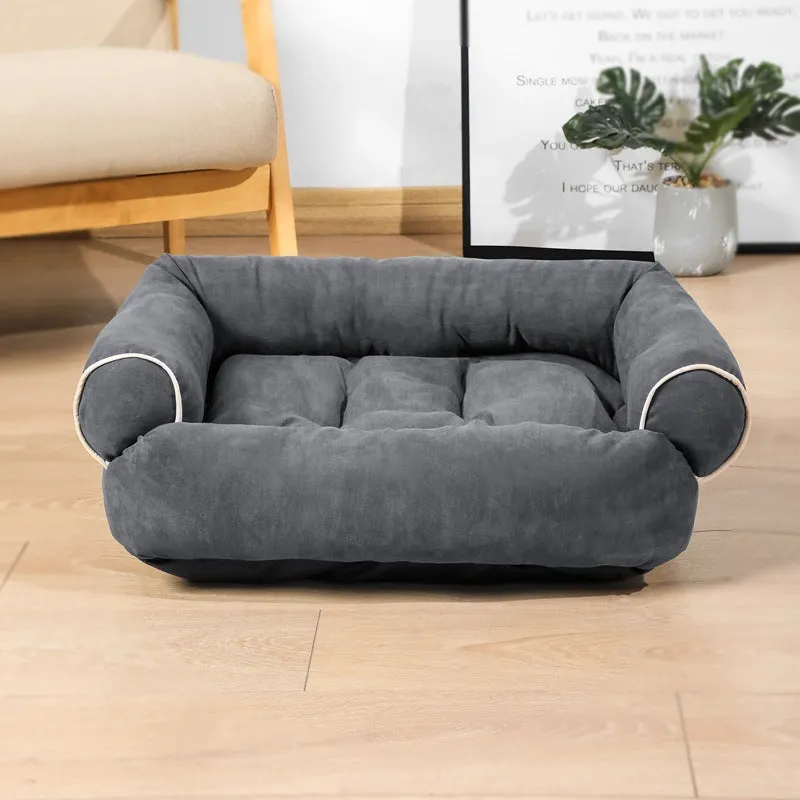 Dog sofa bed with plush fabric surface and high-elastic PP cotton padding in multiple colours and sizes