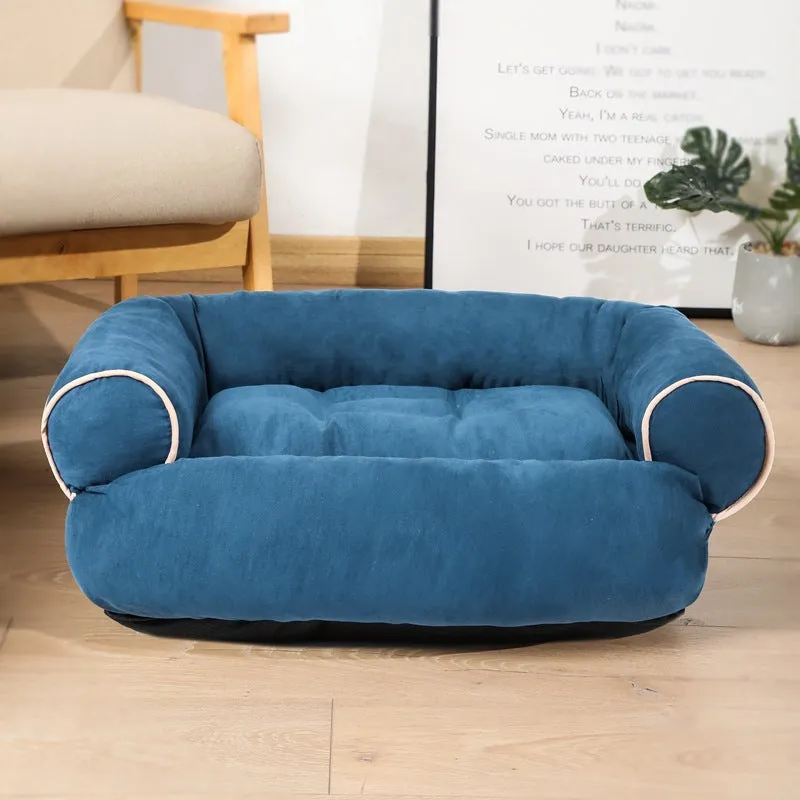 Dog sofa bed with plush fabric surface and high-elastic PP cotton padding in multiple colours and sizes