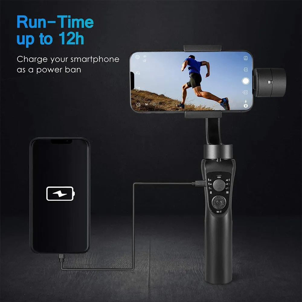 Black three-axis handheld gimbal stabiliser for mobile phone with ABS+PC handle