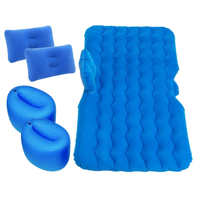 Blue car inflatable mattress with two pillows folded for storage, 135x70cm