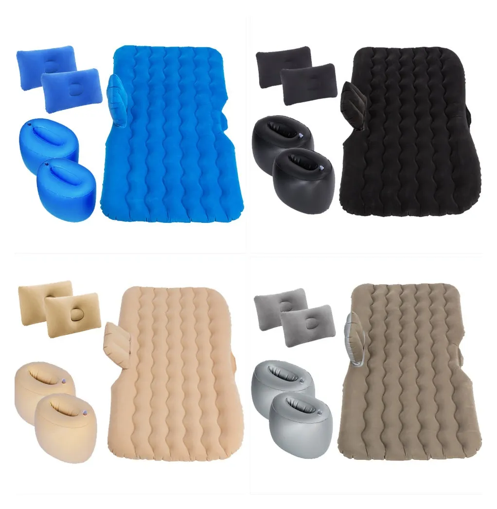 Blue car inflatable mattress with two pillows folded for storage, 135x70cm