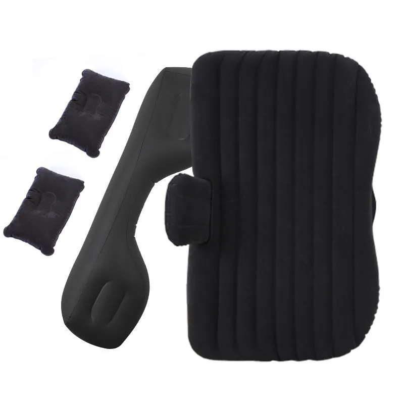 Blue car inflatable mattress with two pillows folded for storage, 135x70cm
