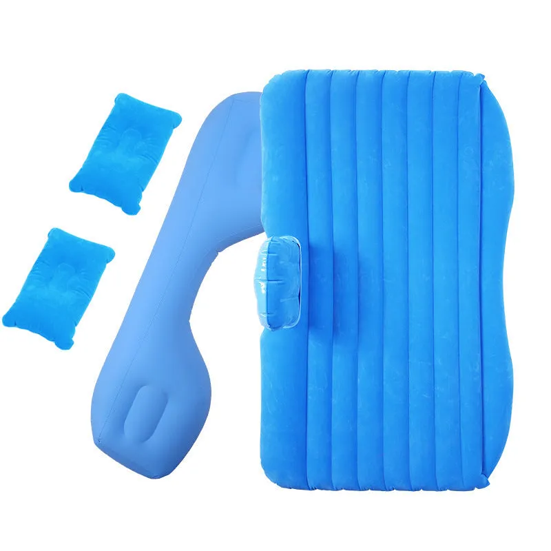 Blue car inflatable mattress with two pillows folded for storage, 135x70cm
