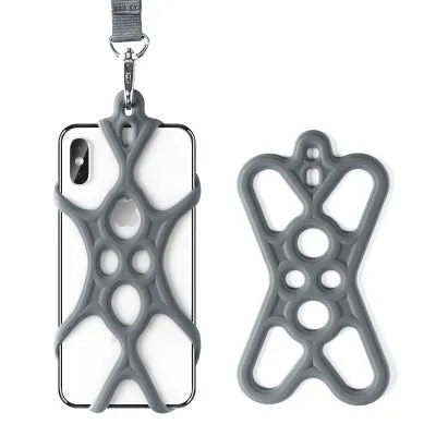 Silicone phone neckband strap 42cm shoulder strap harness in black on smartphone