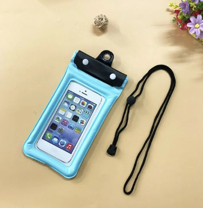 Mobile waterproof PVC bag for 7 inch phone with three-layer seal and double snap, multiple colours