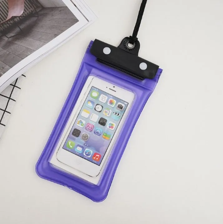 Mobile waterproof PVC bag for 7 inch phone with three-layer seal and double snap, multiple colours
