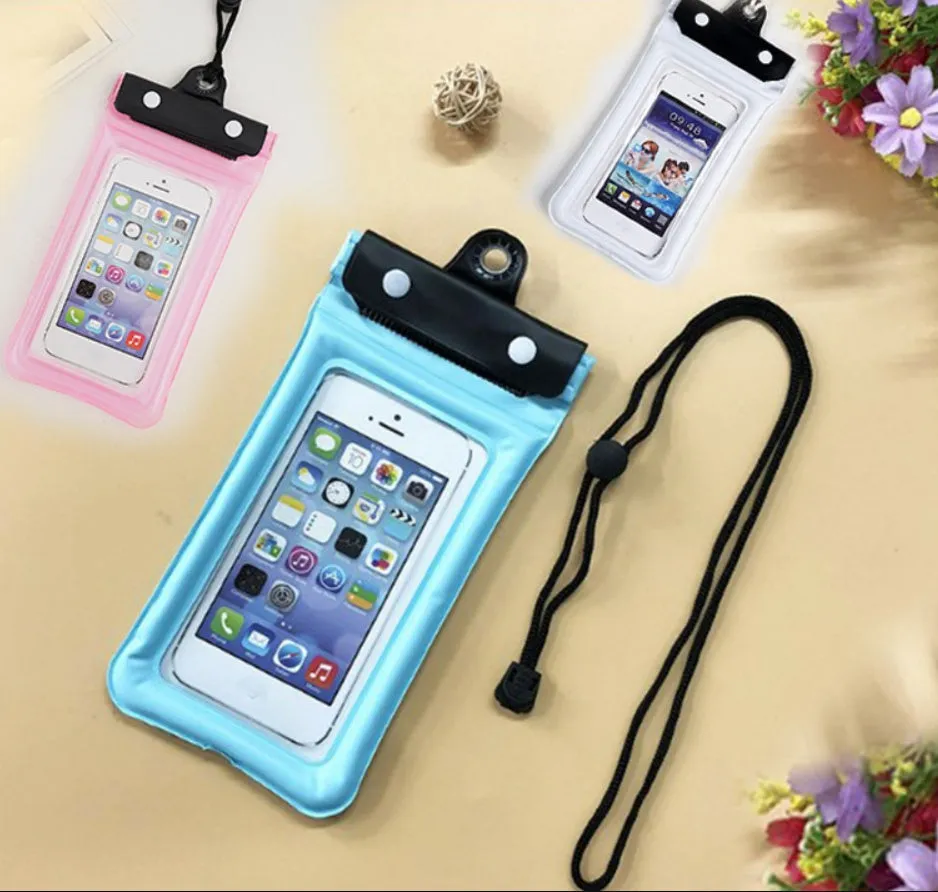 Mobile waterproof PVC bag for 7 inch phone with three-layer seal and double snap, multiple colours