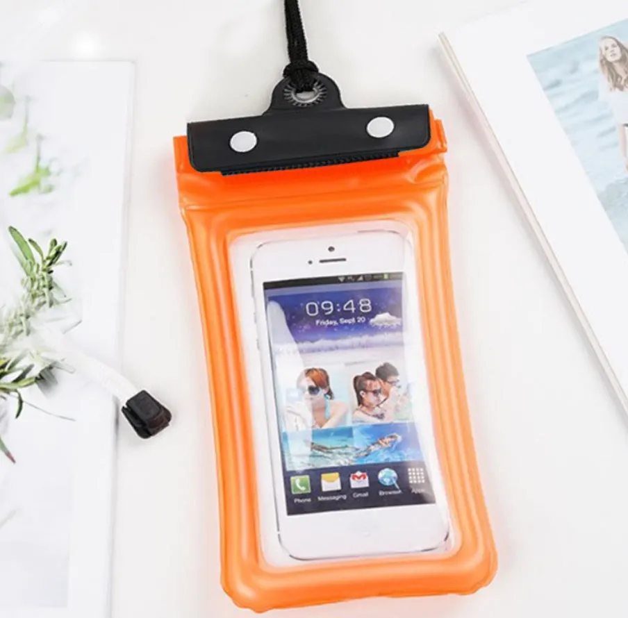 Mobile waterproof PVC bag for 7 inch phone with three-layer seal and double snap, multiple colours