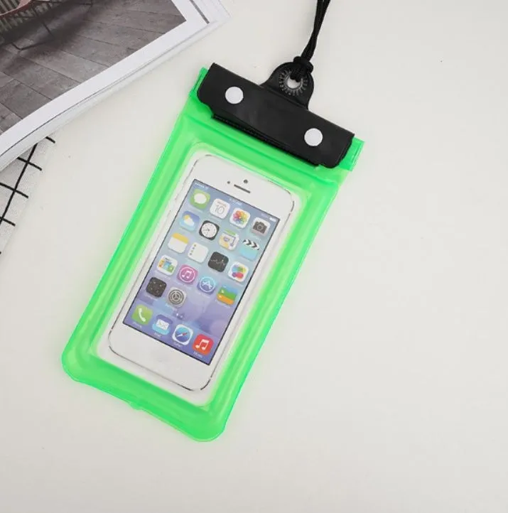 Mobile waterproof PVC bag for 7 inch phone with three-layer seal and double snap, multiple colours