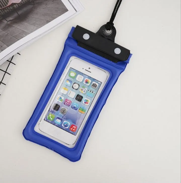 Mobile waterproof PVC bag for 7 inch phone with three-layer seal and double snap, multiple colours