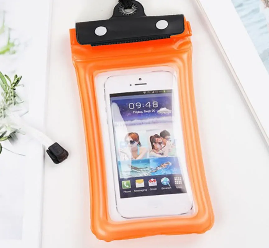 Mobile waterproof PVC bag for 7 inch phone with three-layer seal and double snap, multiple colours