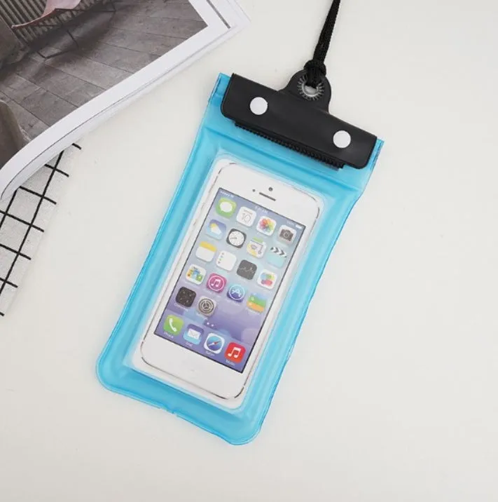 Mobile waterproof PVC bag for 7 inch phone with three-layer seal and double snap, multiple colours