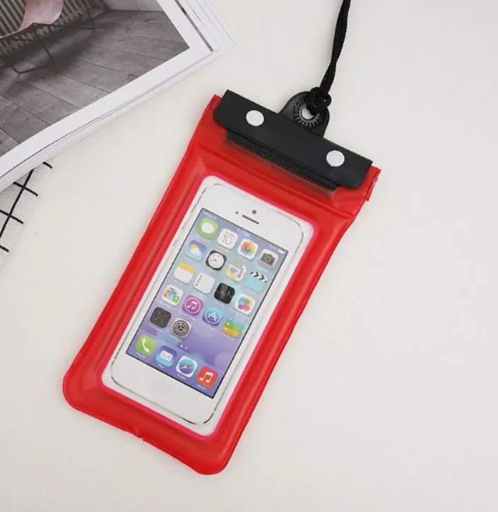 Mobile waterproof PVC bag for 7 inch phone with three-layer seal and double snap, multiple colours
