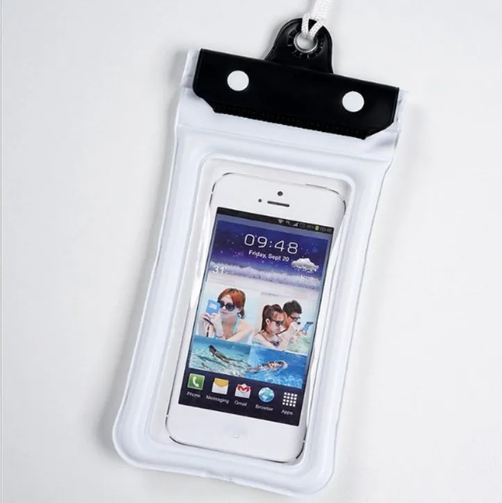 Mobile waterproof PVC bag for 7 inch phone with three-layer seal and double snap, multiple colours