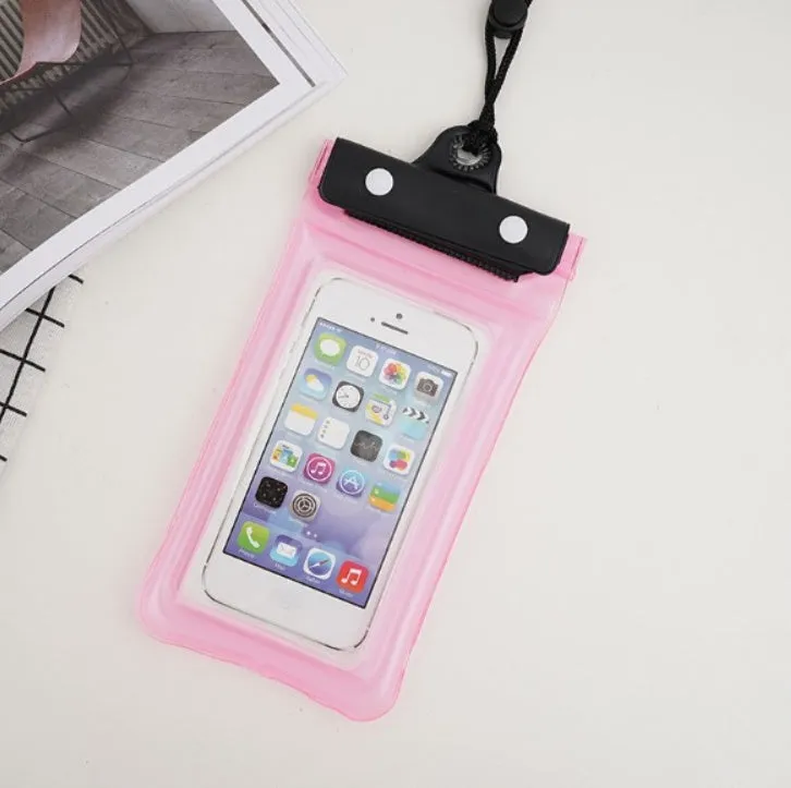 Mobile waterproof PVC bag for 7 inch phone with three-layer seal and double snap, multiple colours