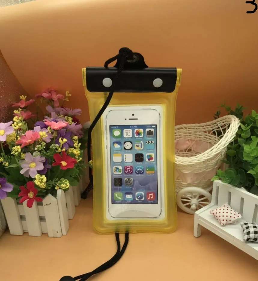 Mobile waterproof PVC bag for 7 inch phone with three-layer seal and double snap, multiple colours