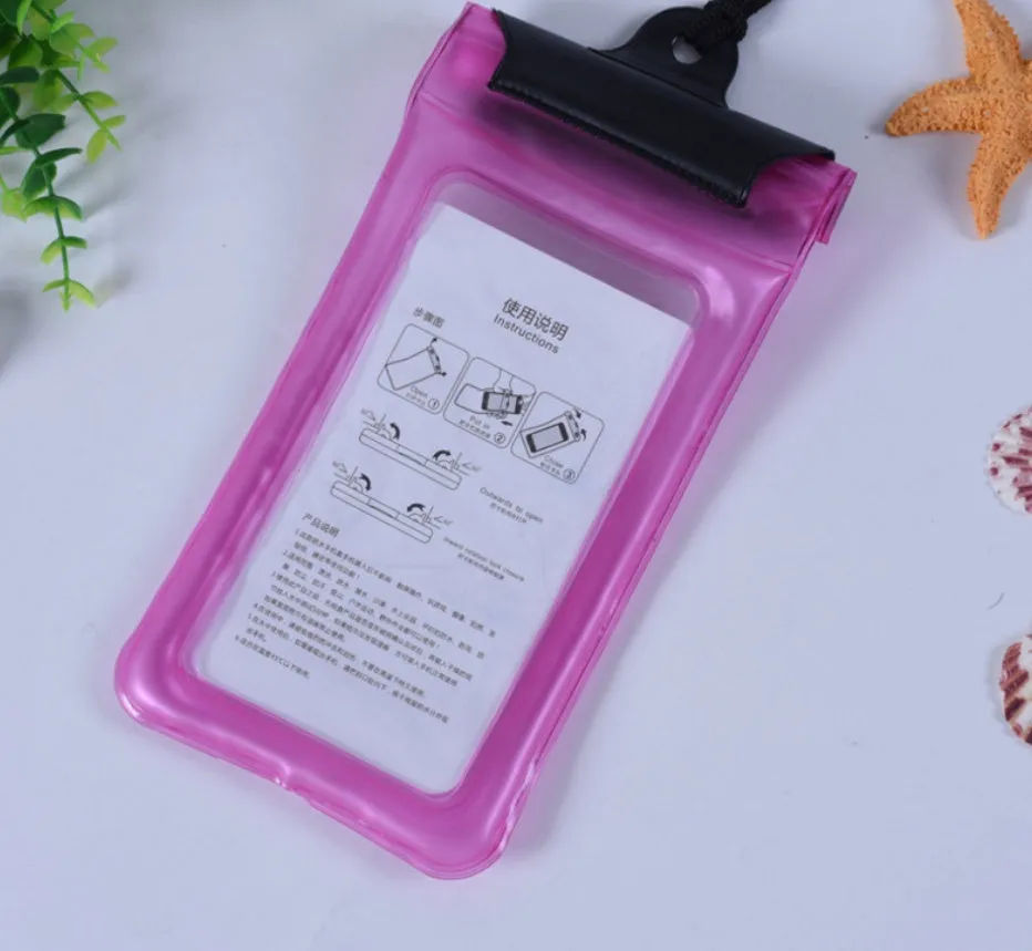 Mobile waterproof PVC bag for 7 inch phone with three-layer seal and double snap, multiple colours