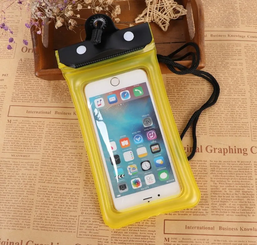 Mobile waterproof PVC bag for 7 inch phone with three-layer seal and double snap, multiple colours