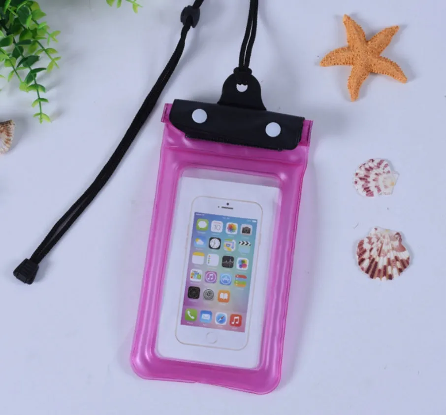 Mobile waterproof PVC bag for 7 inch phone with three-layer seal and double snap, multiple colours