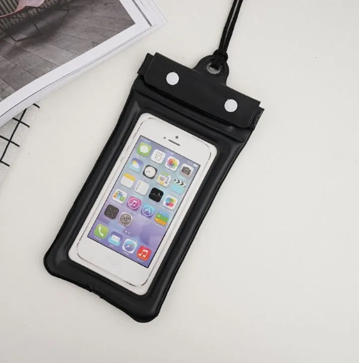 Mobile waterproof PVC bag for 7 inch phone with three-layer seal and double snap, multiple colours