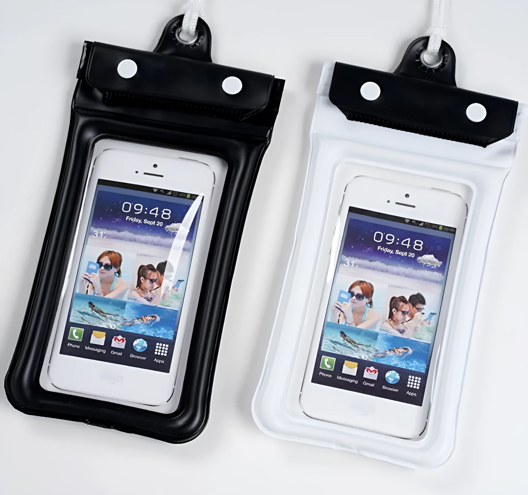 Mobile waterproof PVC bag for 7 inch phone with three-layer seal and double snap, multiple colours