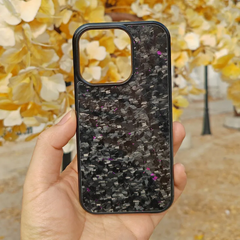 Gold foil carbon fiber forged grain phone case with magnetic suction for iPhone