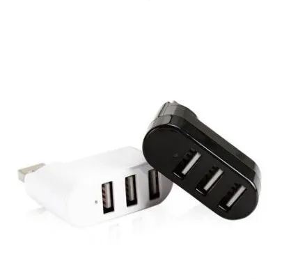 A black and a white USB 2.0 hub splitter with multiple ports.