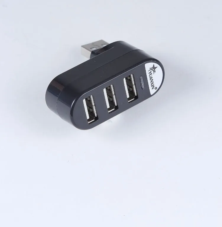 A black and a white USB 2.0 hub splitter with multiple ports.