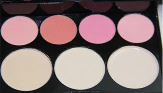 Three-layer makeup box with 24 colour eyeshadows, 8 lipsticks, blushes, powders, brushes, and mirror