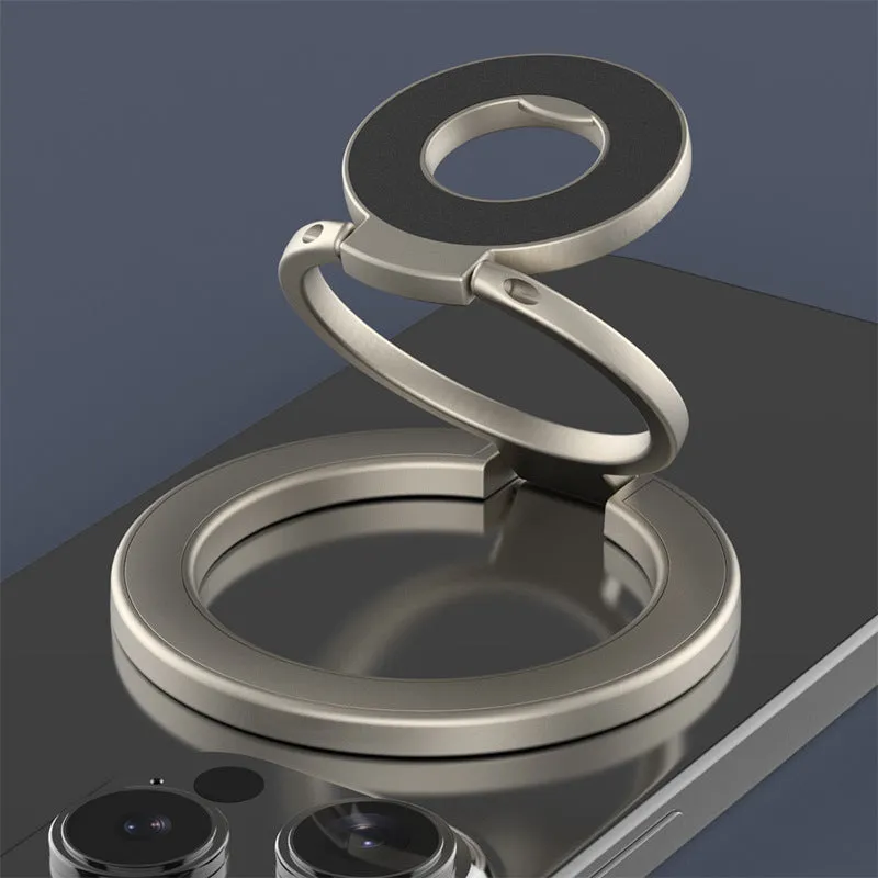 Double ring magnetic phone holder in cool black with alloy construction and strong magnetic force