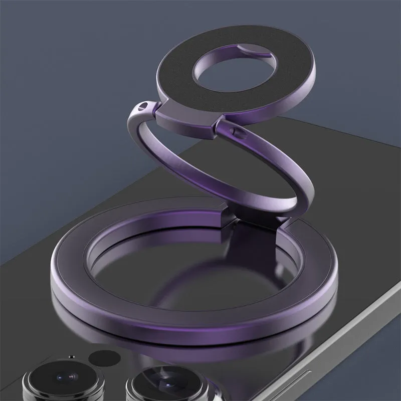 Double ring magnetic phone holder in cool black with alloy construction and strong magnetic force
