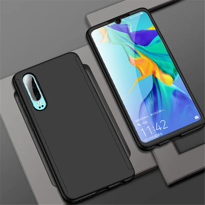 Full cover hard PC phone case for Huawei with tempered film, solid colour back