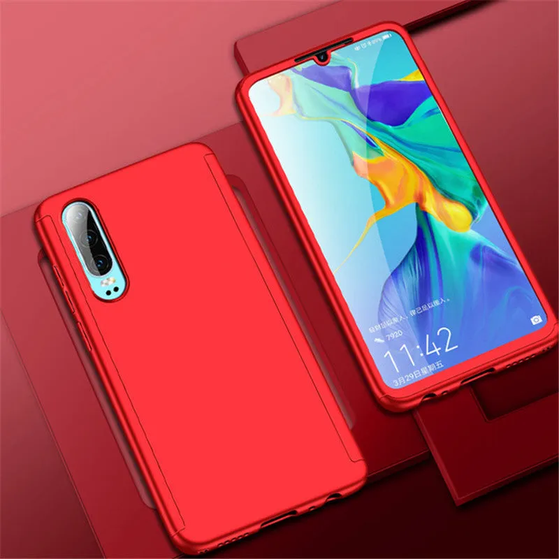 Full cover hard PC phone case for Huawei with tempered film, solid colour back