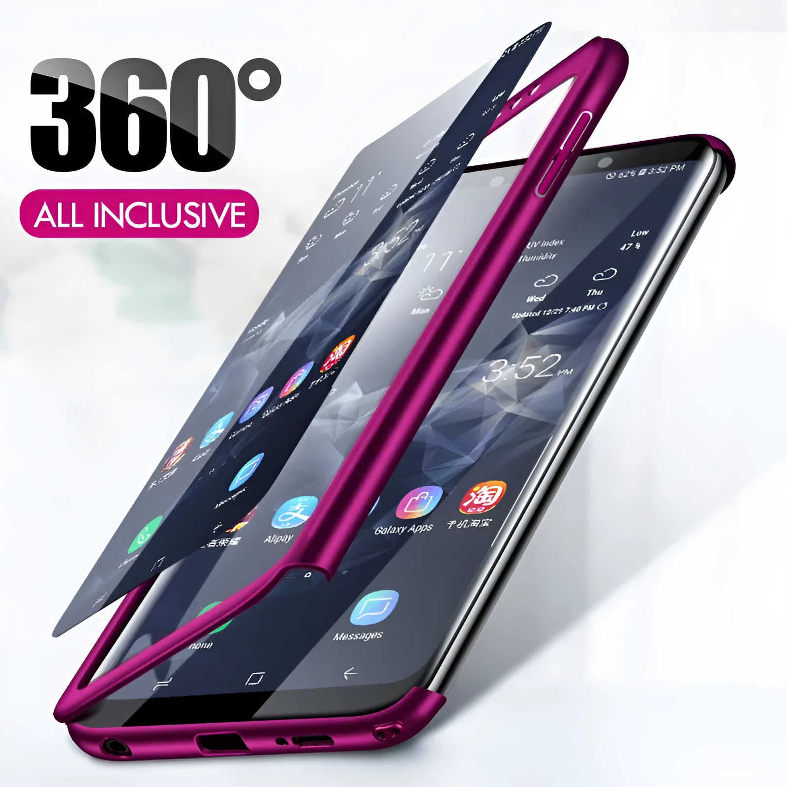 Full cover hard PC phone case for Huawei with tempered film, solid colour back