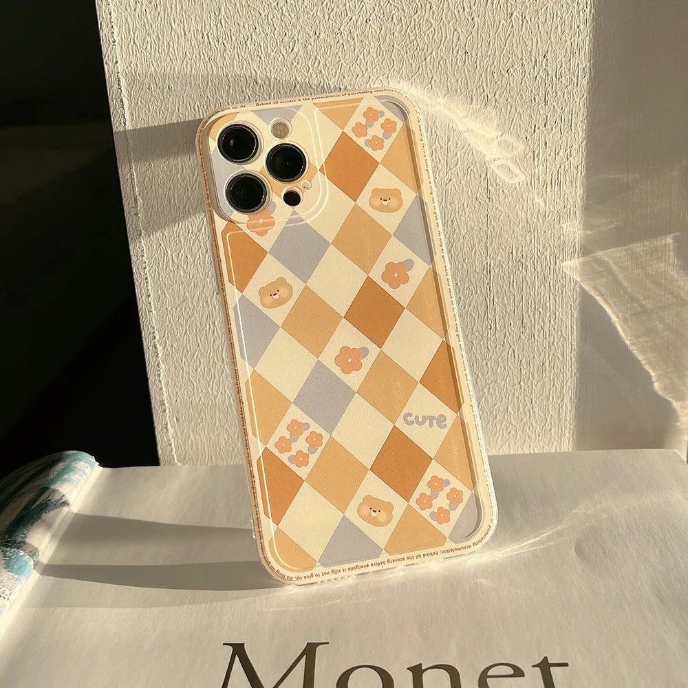 Laser soft TPU phone case with geometric rhombus grid pattern for Apple iPhone