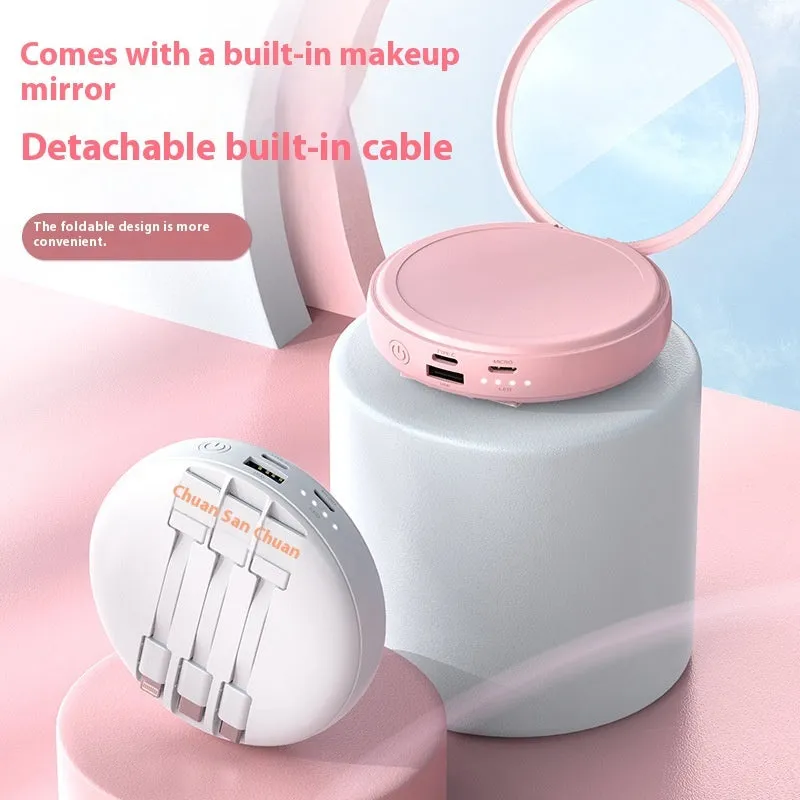 Small portable large capacity mobile power supply with plastic shell in black USB port and data cable