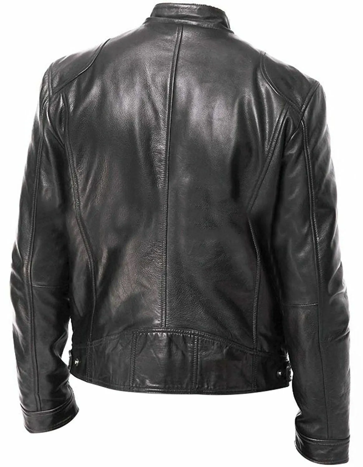 PU leather jacket slim fit zipper front medium length in Black Brown Khaki