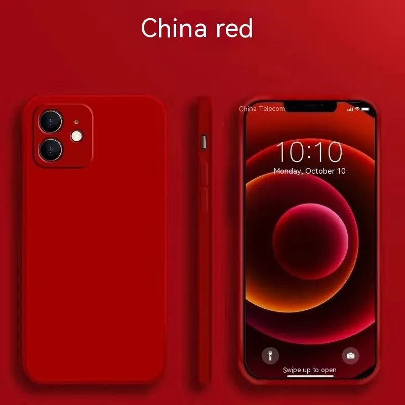 Liquid silicone fine hole straight edge mobile phone case in solid colour for Apple iPhone