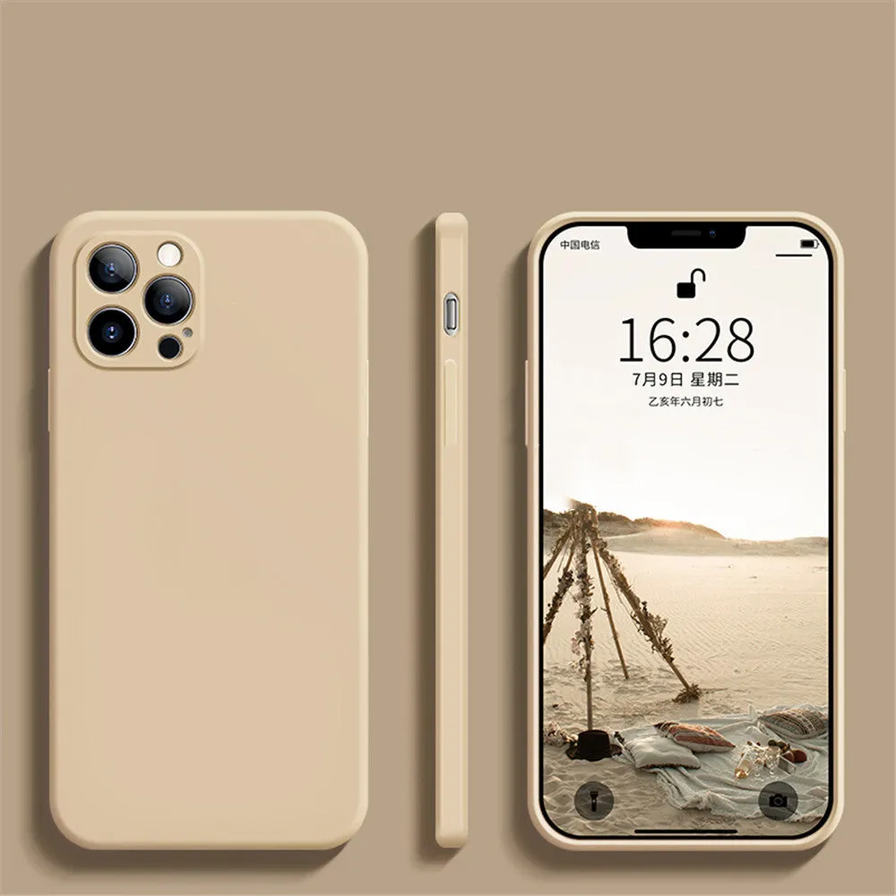 Liquid silicone fine hole straight edge mobile phone case in solid colour for Apple iPhone