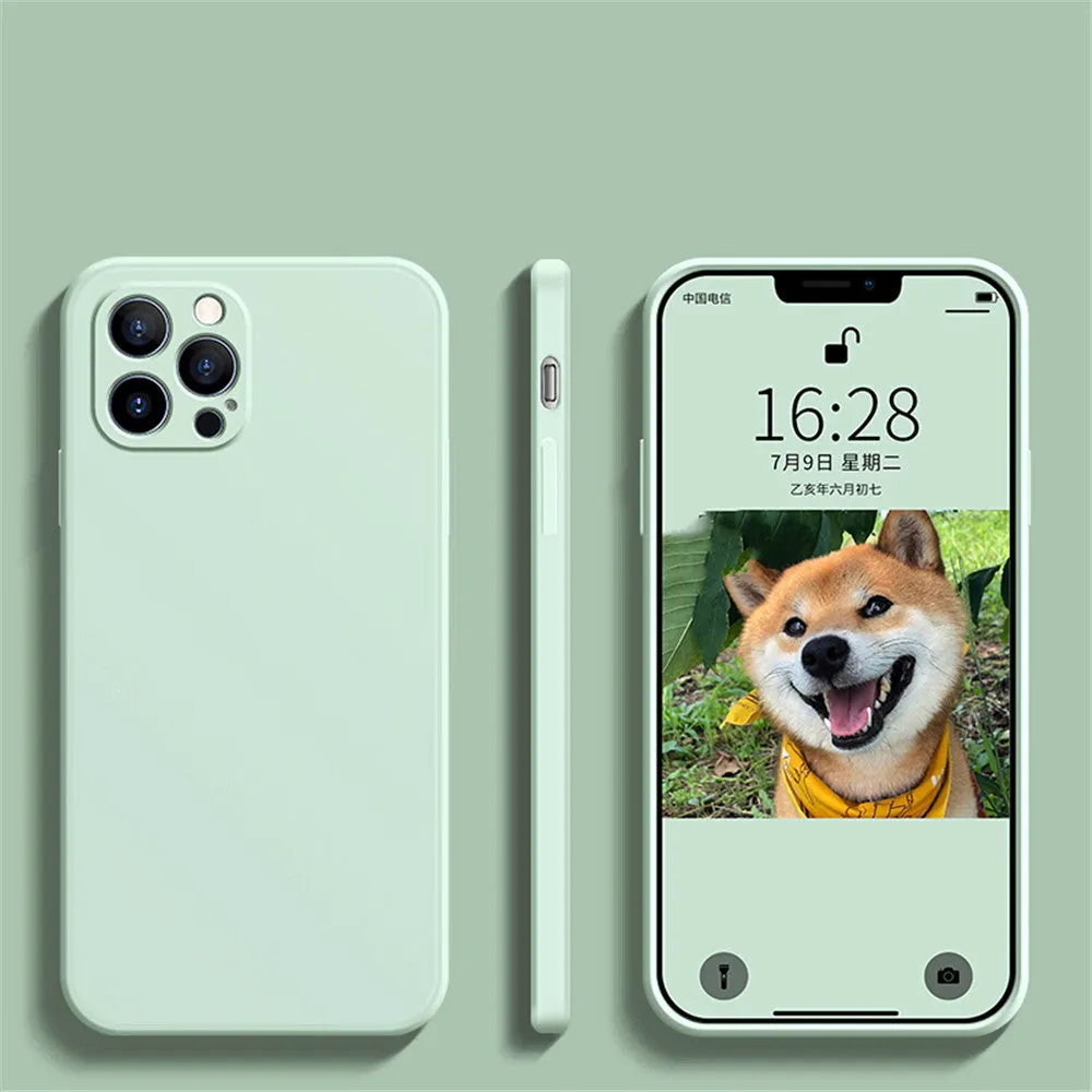 Liquid silicone fine hole straight edge mobile phone case in solid colour for Apple iPhone